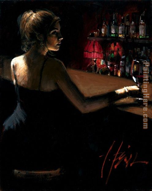 Girl at Bar with Red Light-1 painting - Fabian Perez Girl at Bar with Red Light-1 art painting